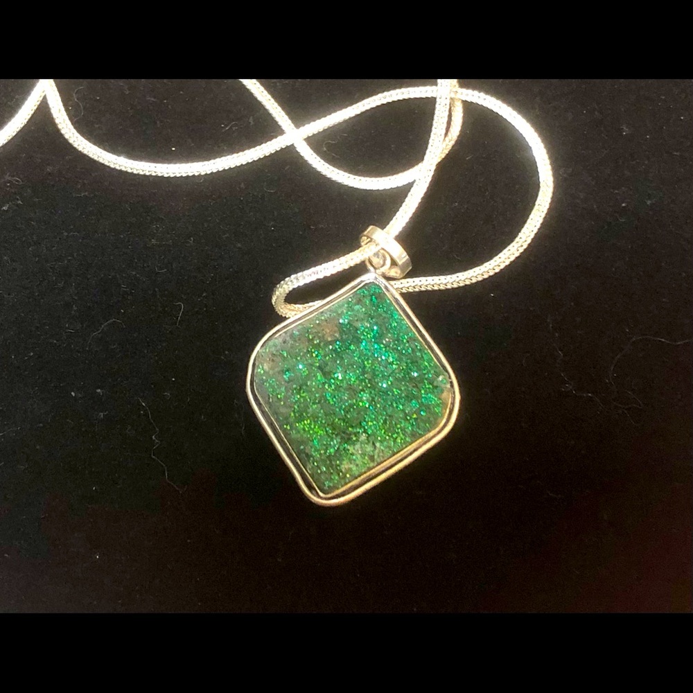 Green Druzy 925 necklace